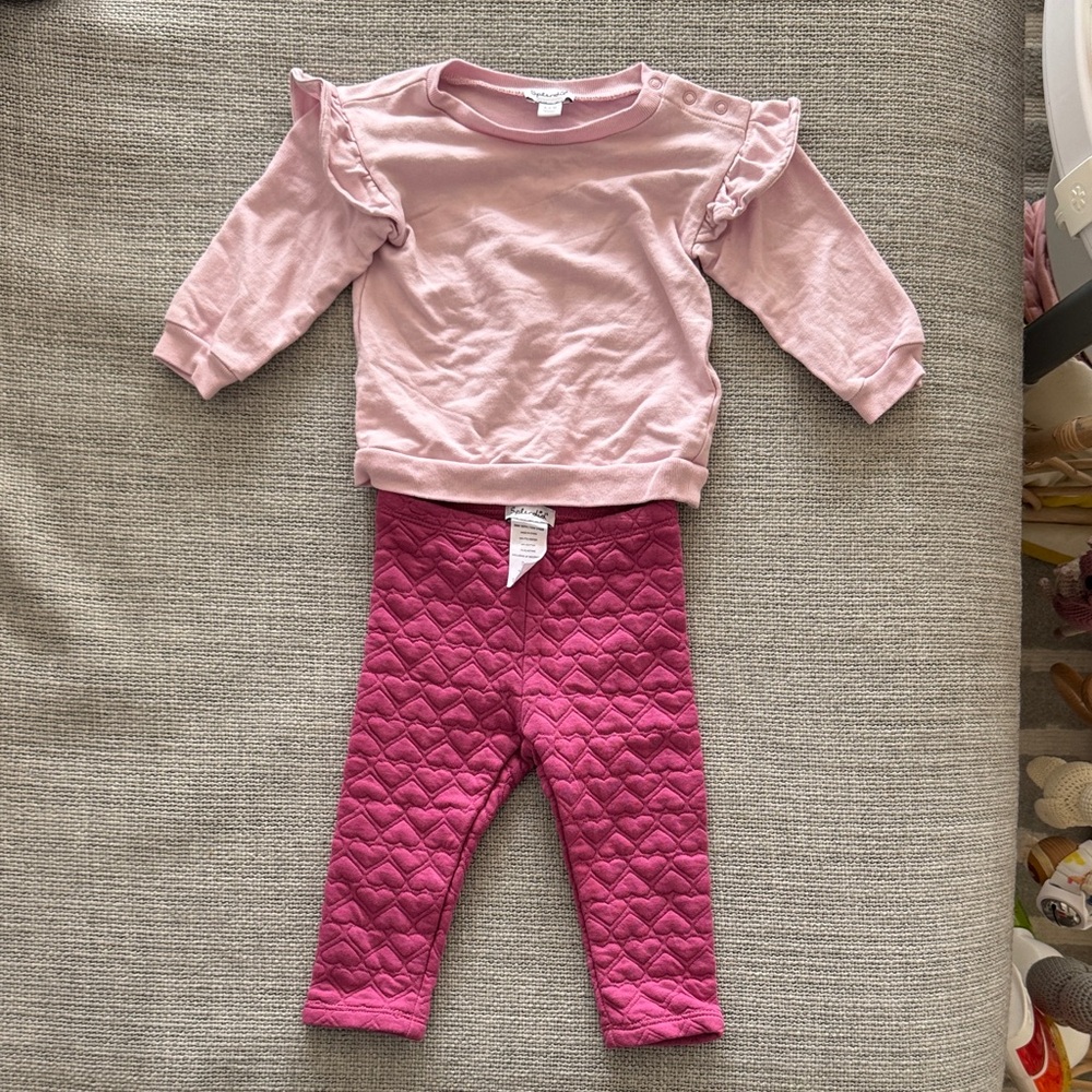 Splendid Pink Ruffle Shoulder Top with Dark Pink Quilted Leggings